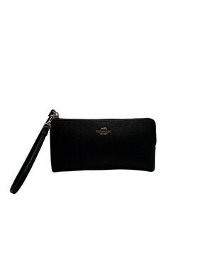 Coach Black Crossgrain Leather Large Corner Zip Wristlet